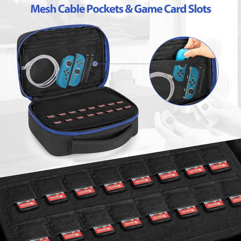 PGmoon Travel Carrying Case Compatible With PS5 / PS4 / Xbox / Switch Pro Controllers, Protective Storage Bag for 2 Controllers & Accessories, Blue (Patent Design) - Image 4